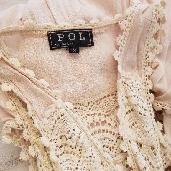 POL Blush Pink Boho Vest with Ivory Lace Women's Size Small - Picture 8 of 8